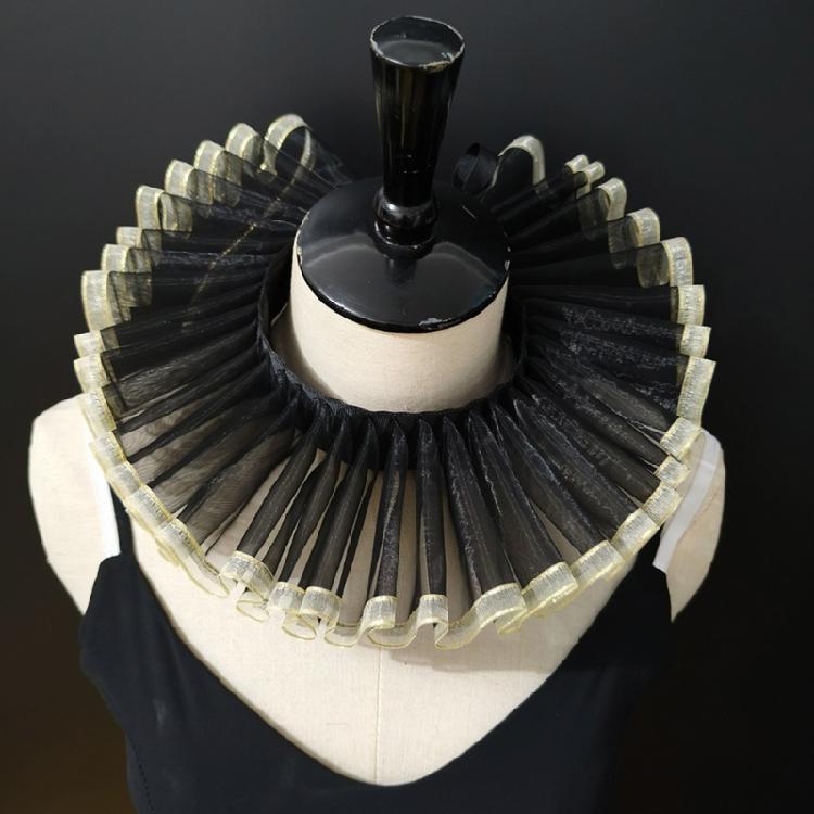 Odpinany kołnierz renesansowy ze złotym obszyciem, marszczony sztuczny kołnierzyk, akcesorium do kostiumu na wydarzenie tematyczne średniowieczne