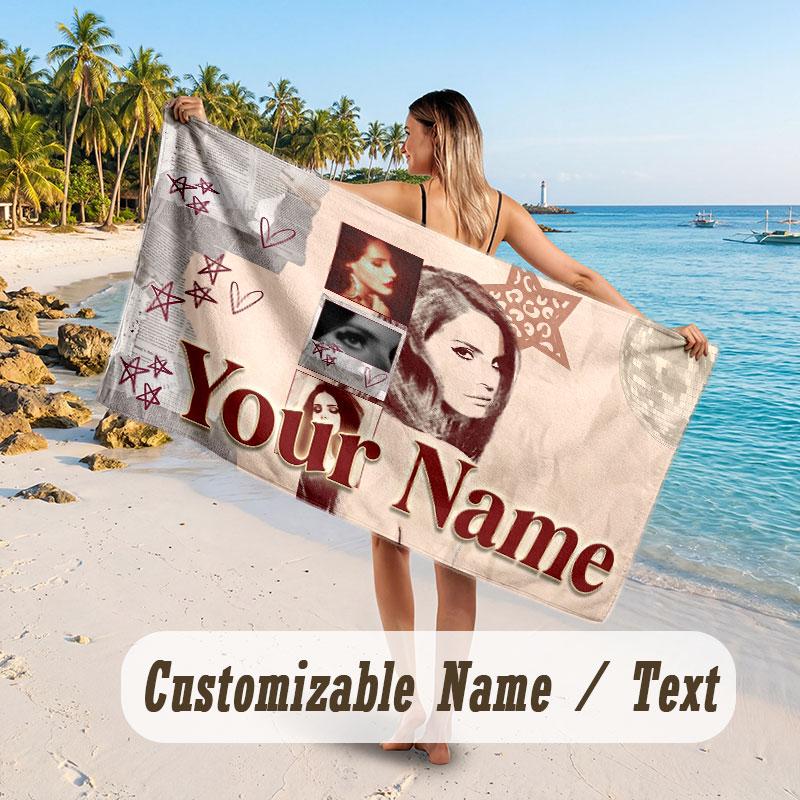 Personalisierbares großes Strandtuch, Lana Del Rey Schnell saugfähiges Handtuch für Outdoor-Reisen am Pool