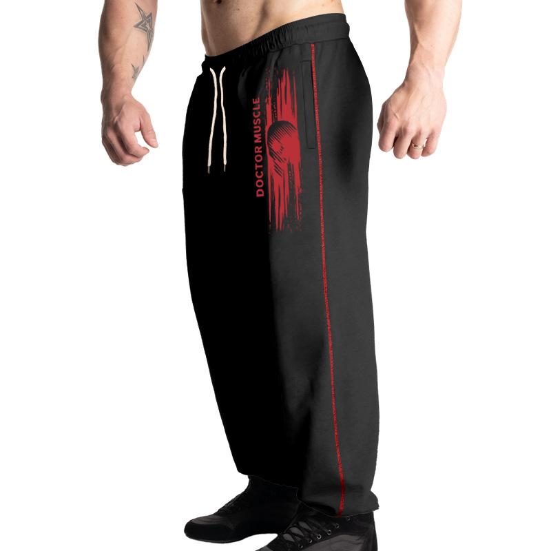 Autumn New Sports Men's Trousers Spelling Stripes Straight Large Size Drawstring Men's Casual Trousers