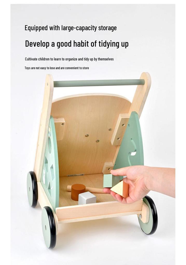 Multifunctional Baby Walker with Wooden Xylophone, Beads, and Gears - Educational Role-Playing Toy for Toddlers