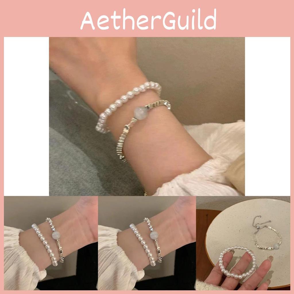 Trendy Summer 2024 Silver Pearl Bracelet Stylish Geometric Design For Women