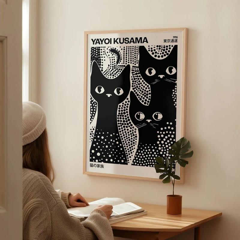 Black and White Cat Bauhaus Pattern Poster Canvas Painting Print Room Home Bar Cafe Decor Room Wall Decor