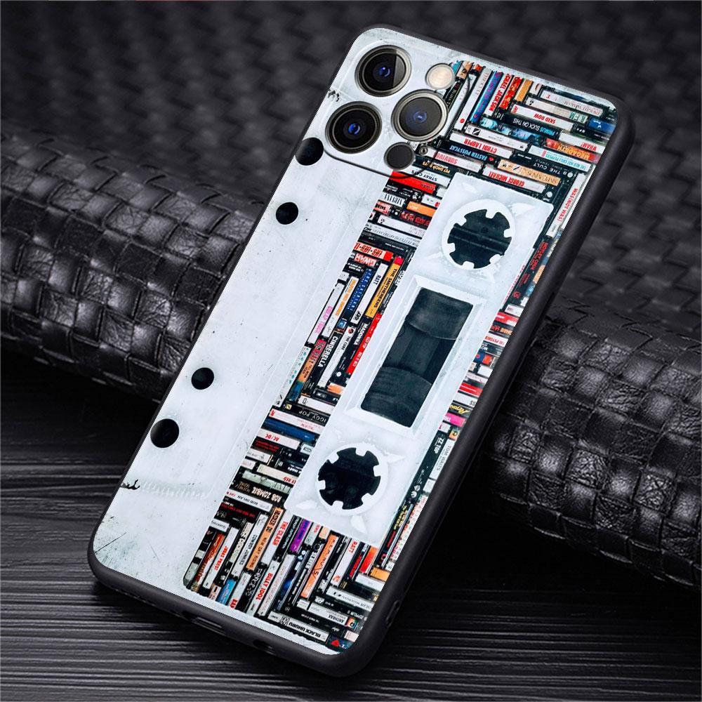Funda Case For Apple iPhone 14 11 13 7 12 Pro 7 XR XS Max 8 Plus 6 14Pro Black Phone Coque Vintage Cassette Tape Retro Style