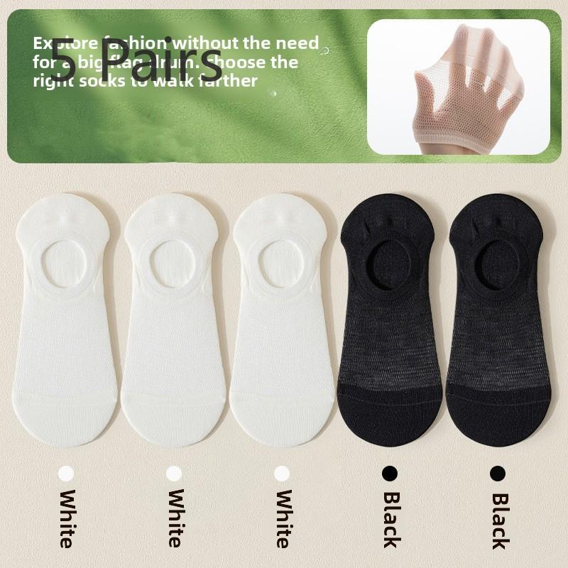 5 par damskich letnich cienkich oddychających skarpetek typu boat z jedwabiu morwowego, antypoślizgowych