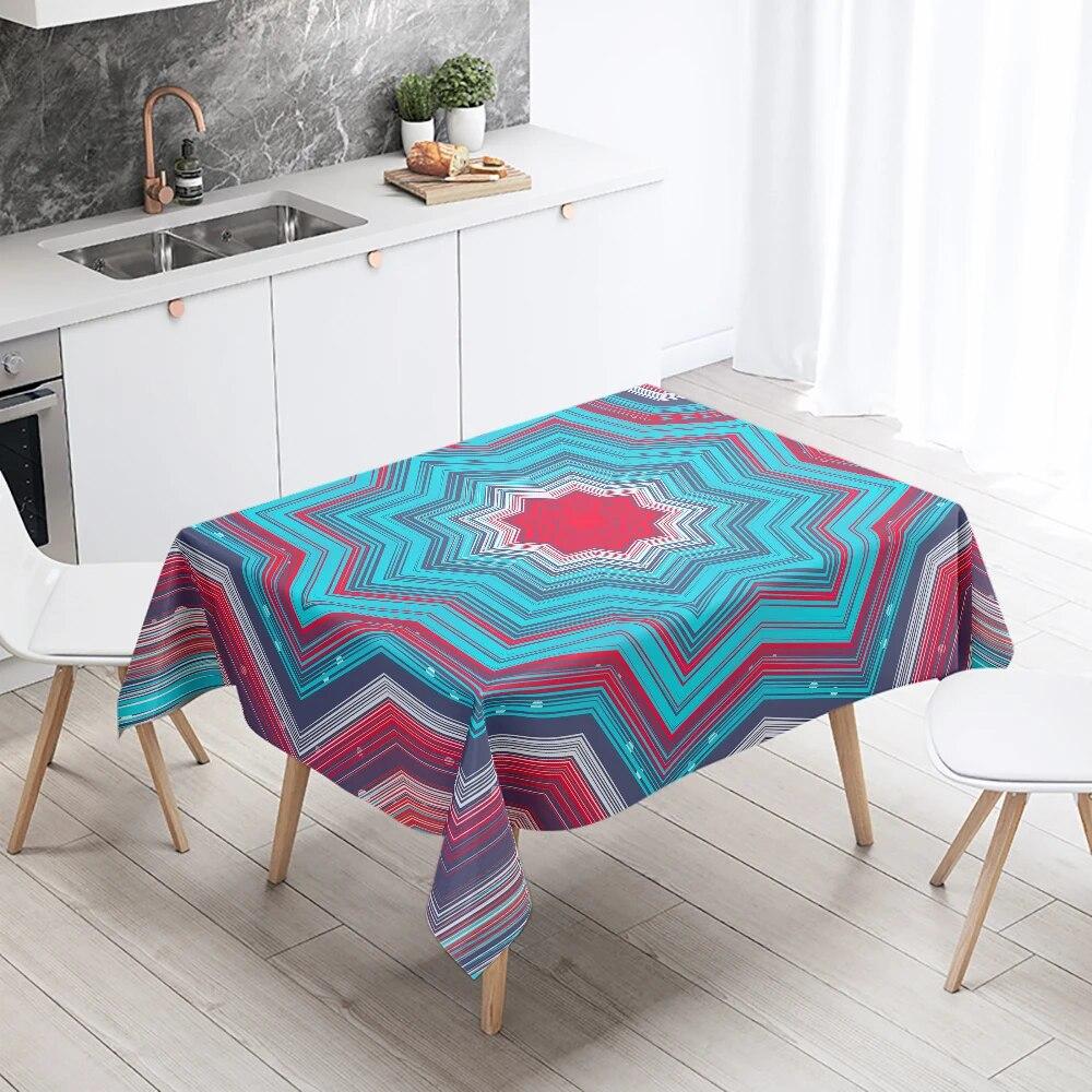 Psychedelic Geometric Mandala Pattern Rectangular Tablecloth Waterproof and Oilproof Wedding Restaurant Kitchen Table Decoration