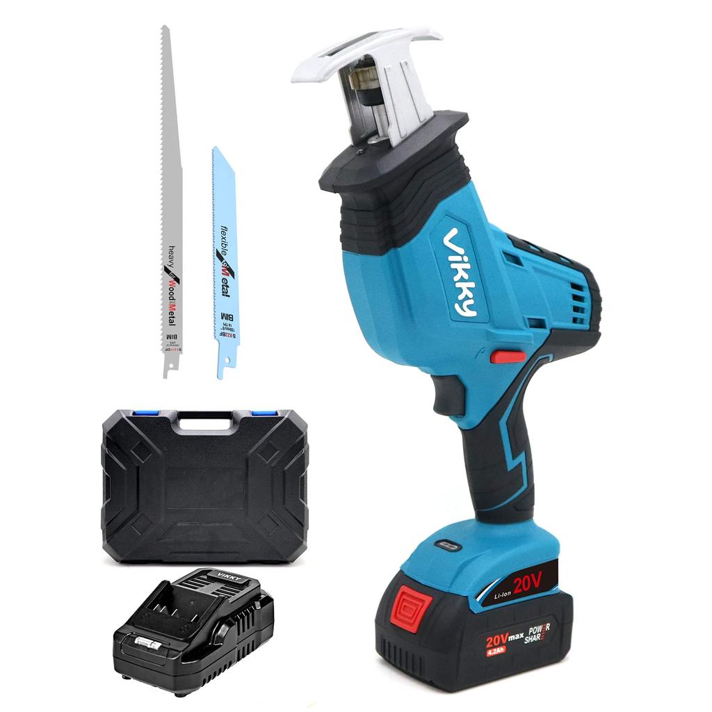 Vikky 20V Cordless Reciprocating Saw Kit Equipped with a Brushless It Is Powerful for Cutting Metal and 4.2Ah Motor, PVC, Pipes, Wood, Non-alloy
