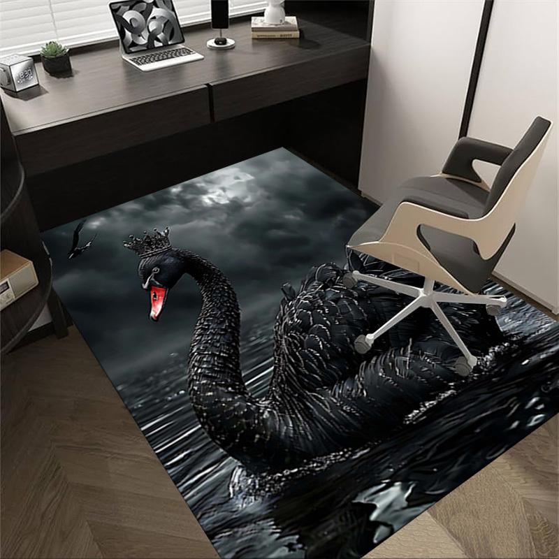 

1PC Black Swan Crown Non-Slip Floor Carpet Compatible for Office&Living Room&Dining room - Flat-Weave Machine- Soft & Pattern-E259 60cm by 90cm
