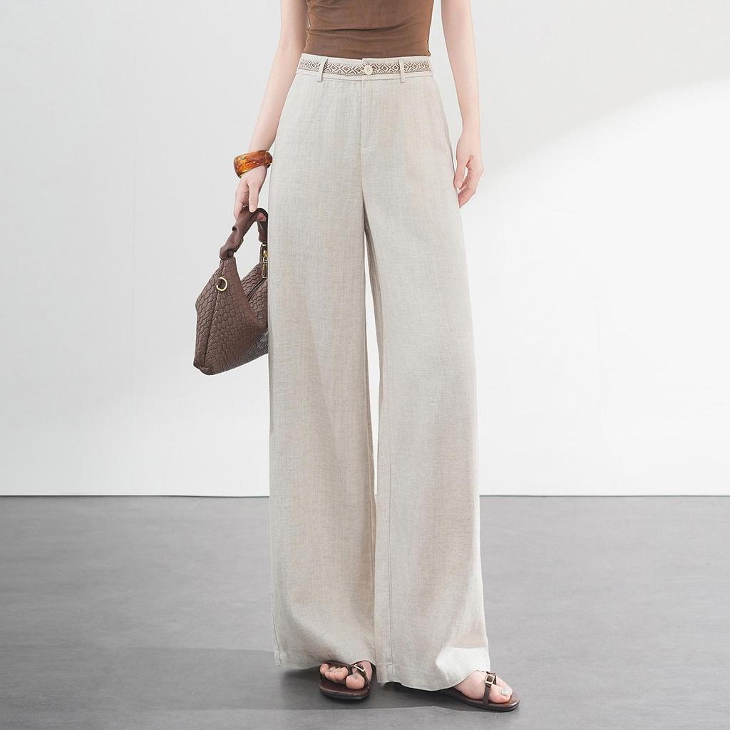 Women's High-Waist Tencel Linen Wide-Leg Pants - Korean Style, Loose Drape, Trendy for Spring/Summer 2026