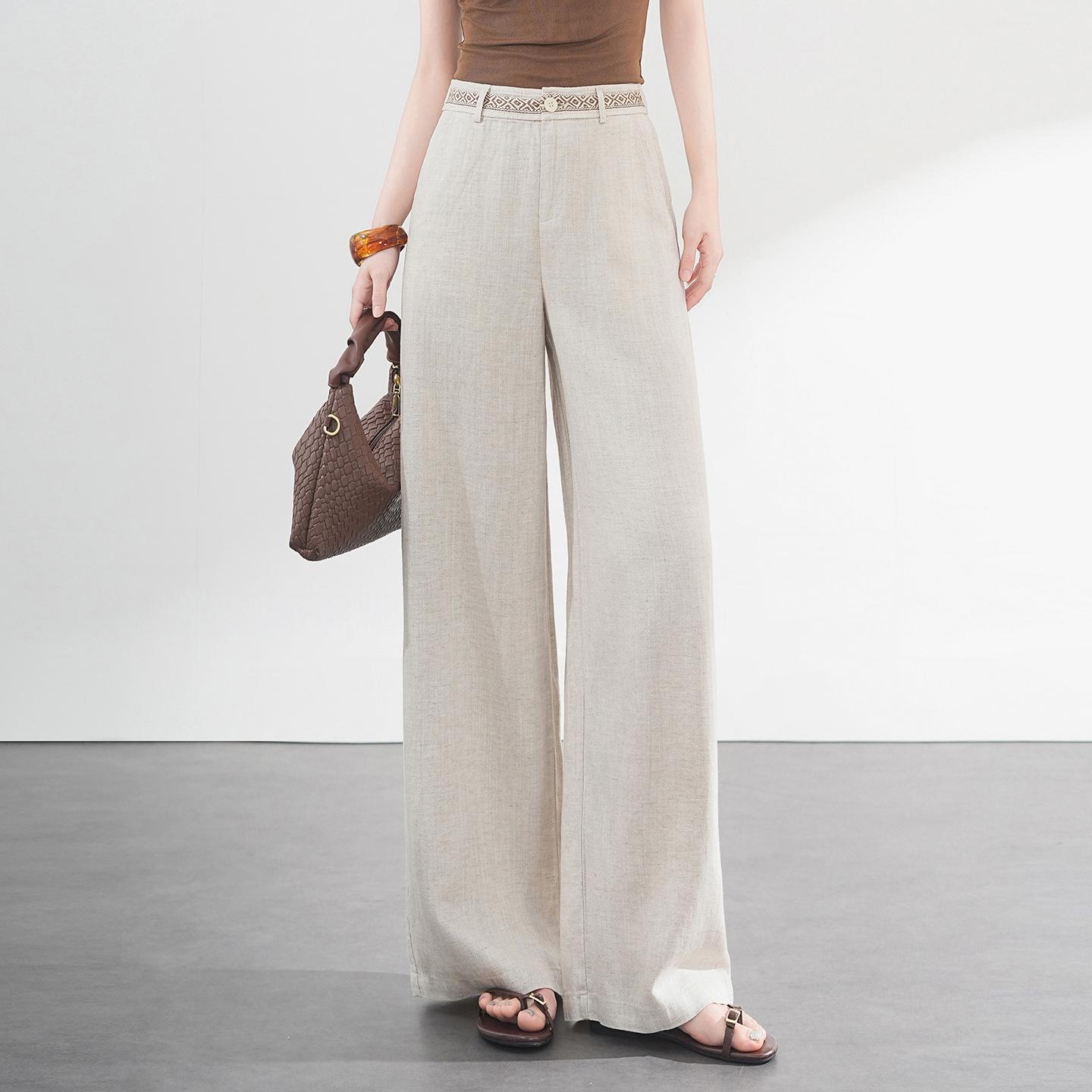 

Women s High-Waist Tencel Linen Wide-Leg Pants - Korean Style, Loose Drape, Trendy for Spring/Summer 2026 4XL бежевый