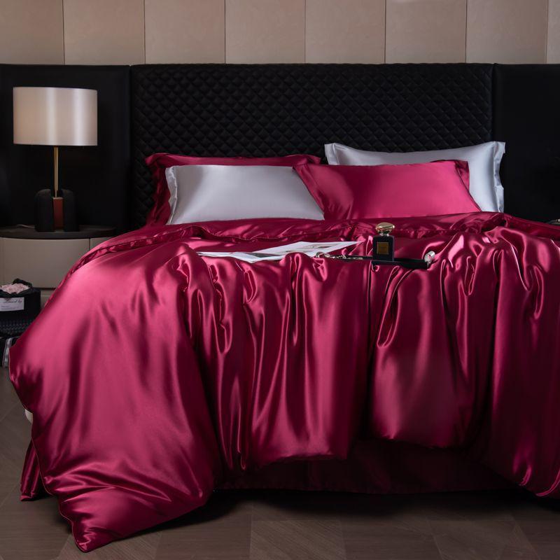 Double-Sided Washable Silk Bedding Set: Sheet, Duvet Cover, Bed Skirt