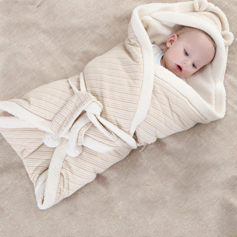 Newborn Baby Thickened Cotton Blanket with Velvet for Autumn & Winter