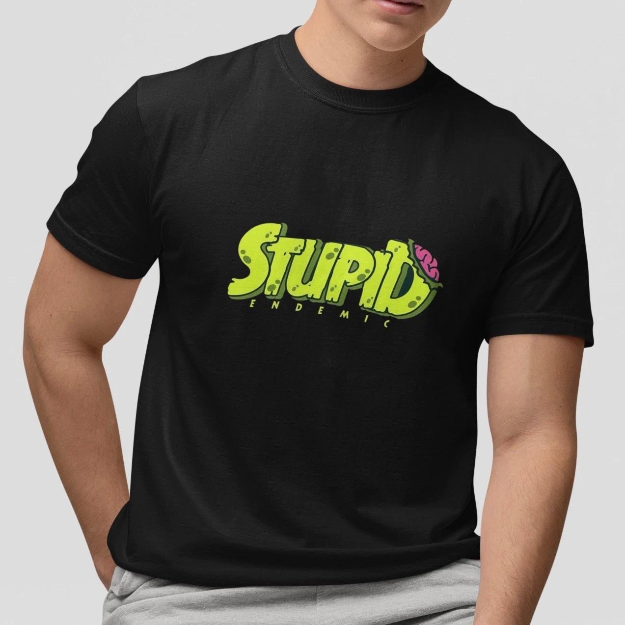 Funny “Stupid” Graphic Tee Zombie Letter Brain Print Unisex Streetwear T-Shirt S