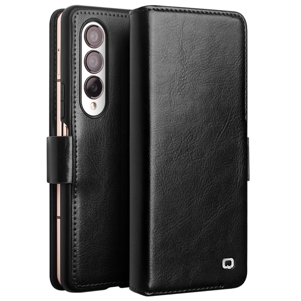 

QIALINO For Samsung Galaxy Z Fold4 5G Genuine Cow Leather Case Wallet Magnetic Phone Cover Black