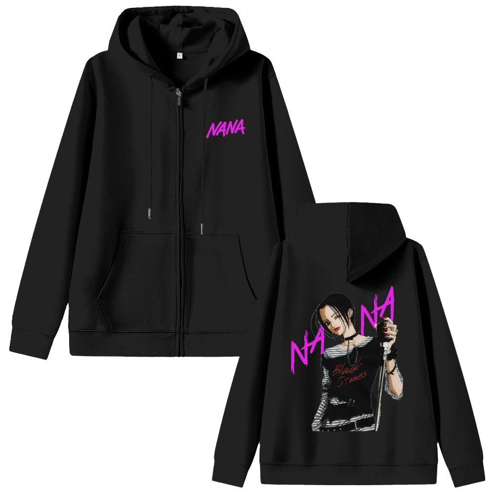 Anime Element Printed Zipper Hoodie Black Stone Zipper Jacket Men's and Women's Manga Casual Long Sleeve Zipper Sweatshirt Street Wear