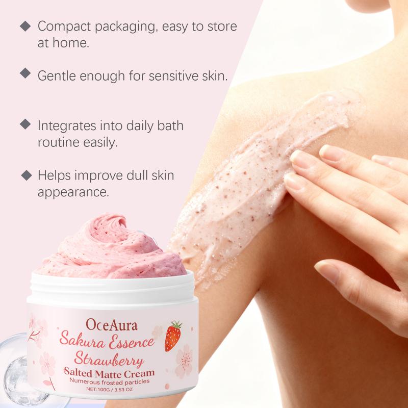 Oceaura Cherry Blossom Strawberry Body Scrub Gentle Exfoliating Cleansing Moisturizing Refreshing Skin Care Scrub