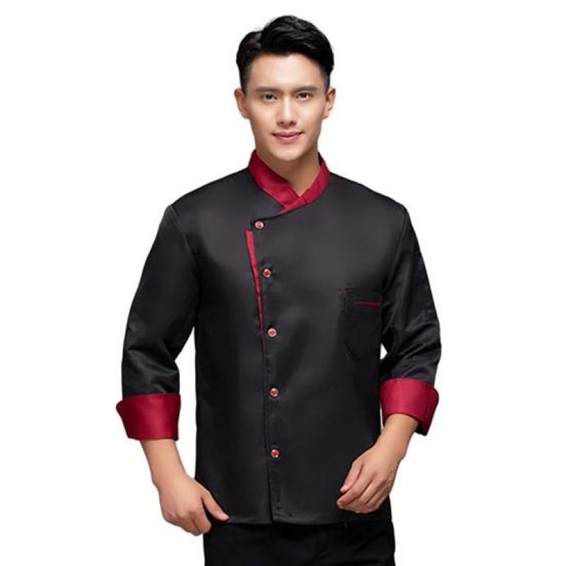 

Осенне-зимняя рубашка шеф-повара с длинным рукавом, свободный воротник-стойка, атласная, однобортный, с карманами, однотонная, дышащая, мягкая, унисекс, рубашка для кухонного повара, пекарня 2XL чёрный