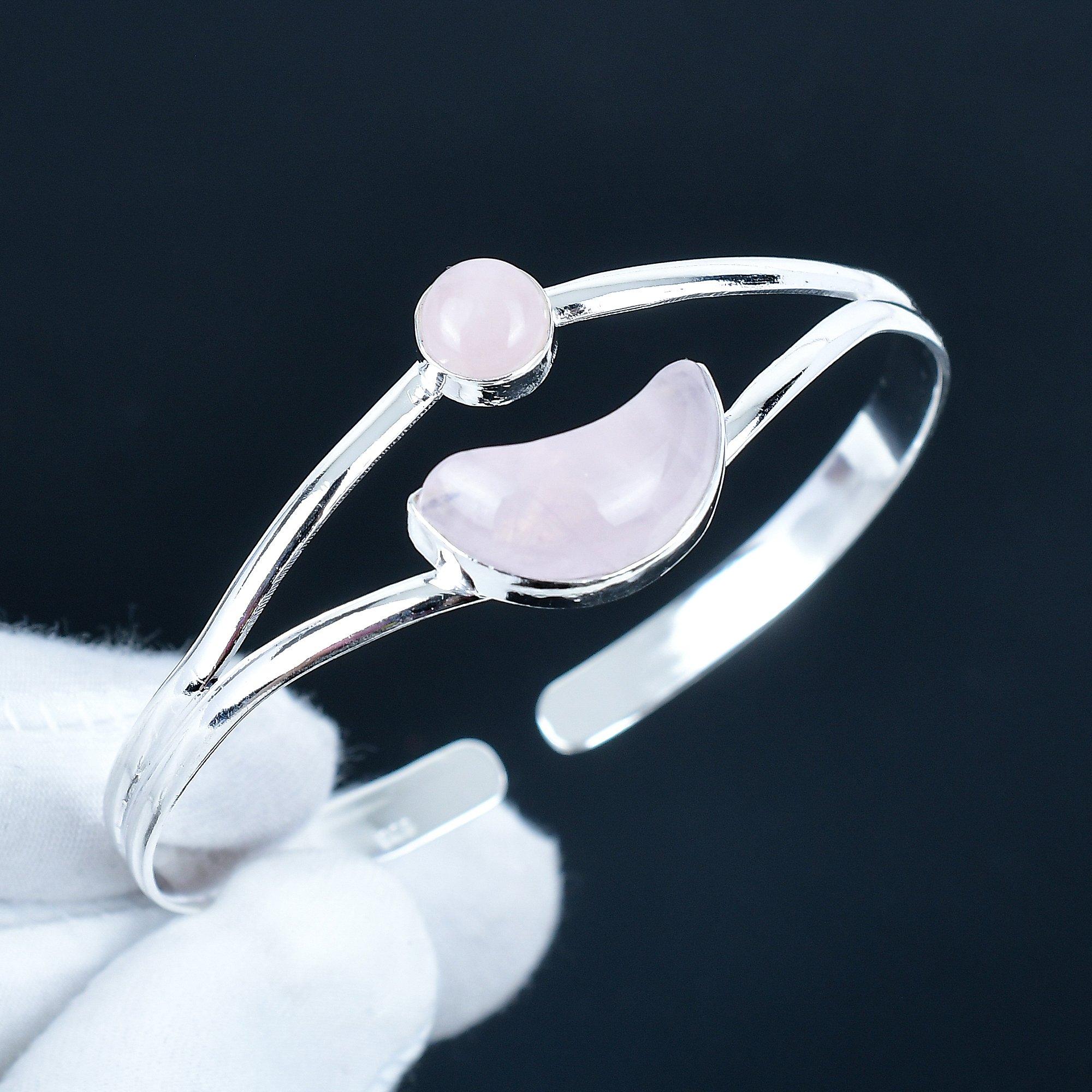 

Натуральный Розовый Кварц Драгоценный Камень Ручной Работы Манжета Браслет 925 Стерлинговое Серебро Манжета Браслет, Браслет с Розовым Кварцем для Жены, Унисекс Браслет, Подарок на День Святого Валентина 7 розовый