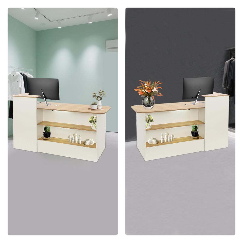 150*50*100cm Rectangle Solid Wood Reception Desk,Warm White+Log Color Reception Desk with a Lockable Drawer for Offices,Shops
