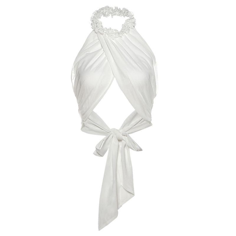 

# Sisjuly# Чистое Желание Белый Лунный Свет Гриб Сборки Крест-накрест Декольте Без Спины Под Талией С Рюшами Длинное Платье Костюм Женский White Vest(K25L77829) L