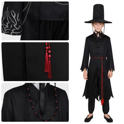 Yousheng 1 Set Black Hunter Costume Set Well-Crafted Traditional Clothing Role-playing Props Coat Trousers Hat Chain Accessories