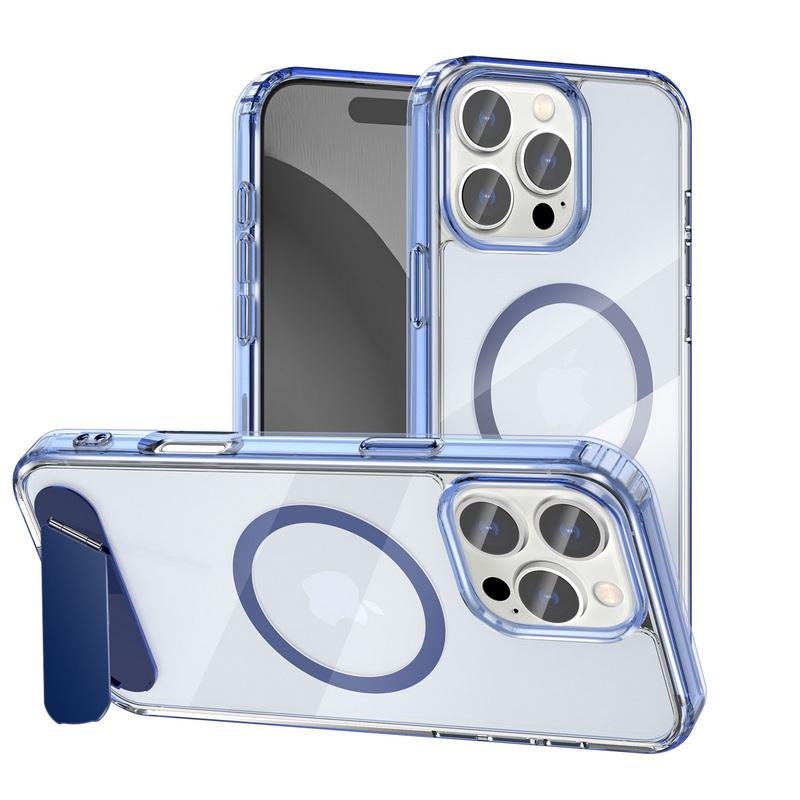 

Роскошный прозрачный тонкий магнитный чехол для iPhone 16 Pro Max 15 Pro 14 13 металлический складной кронштейн противоударный для чехла для телефона MagSafe iPhone 16 чёрный