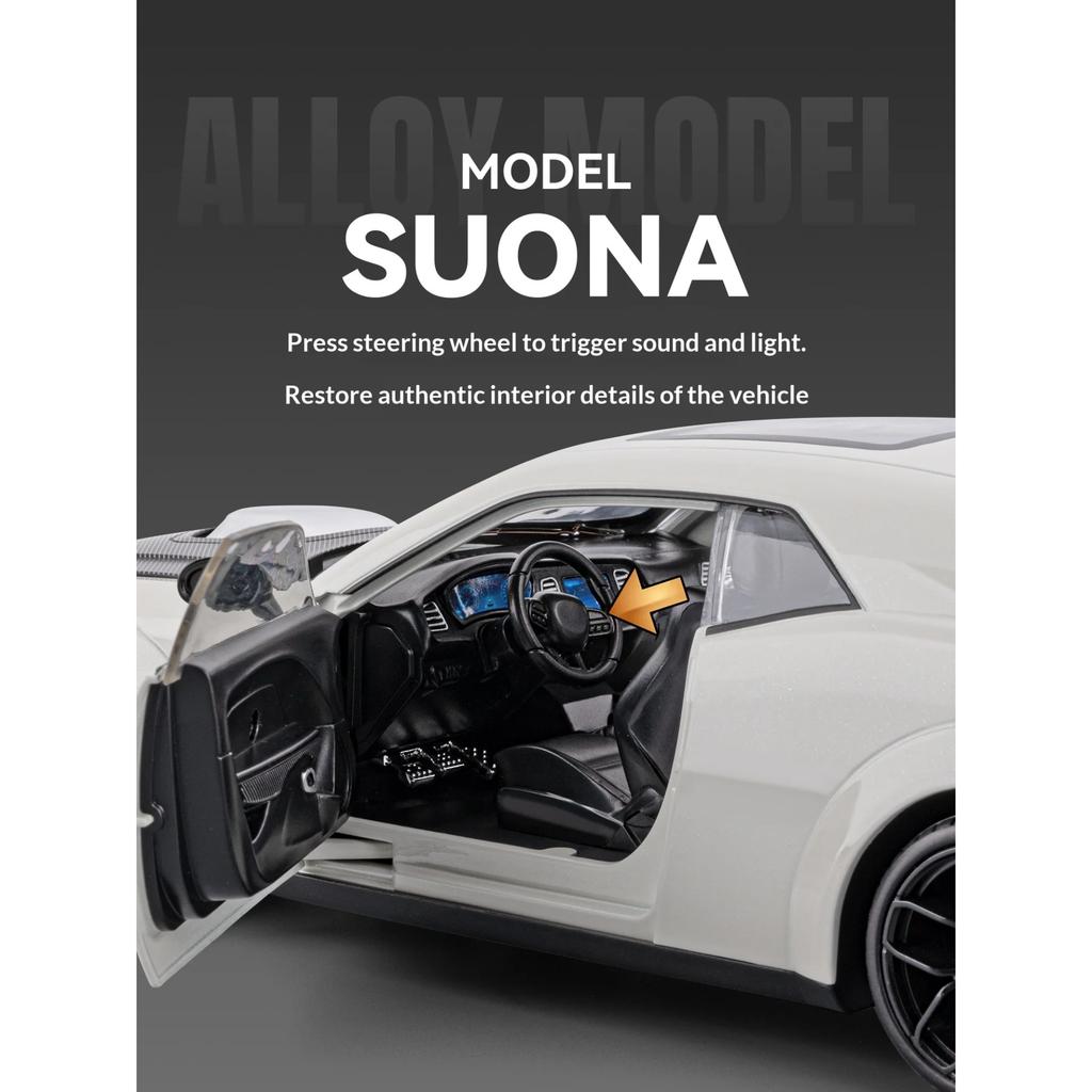 Modellino di Auto Dodge Hellcat in Metallo pressofuso Scala 1/18 con Suono di Avviamento Simulato, Decorazione da Collezione, Regalo di Compleanno per Ragazzi