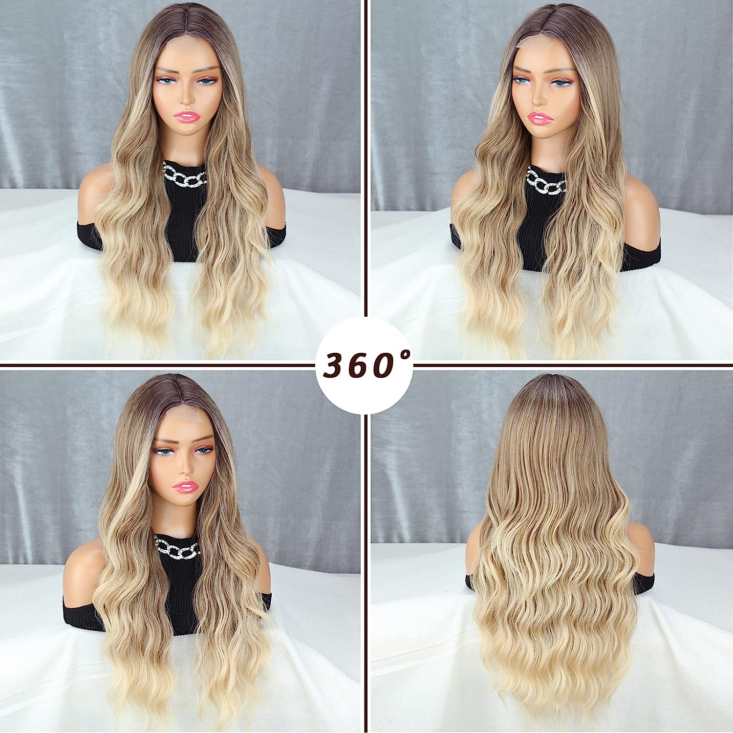 

XINRAN Довга коричнева змішана блондинка хвиляста перука для жінок 26-дюймова кучерява хвиляста перука природного вигляду з синтетичних термостійких волокон Коричнева перука для дівчат 65CM