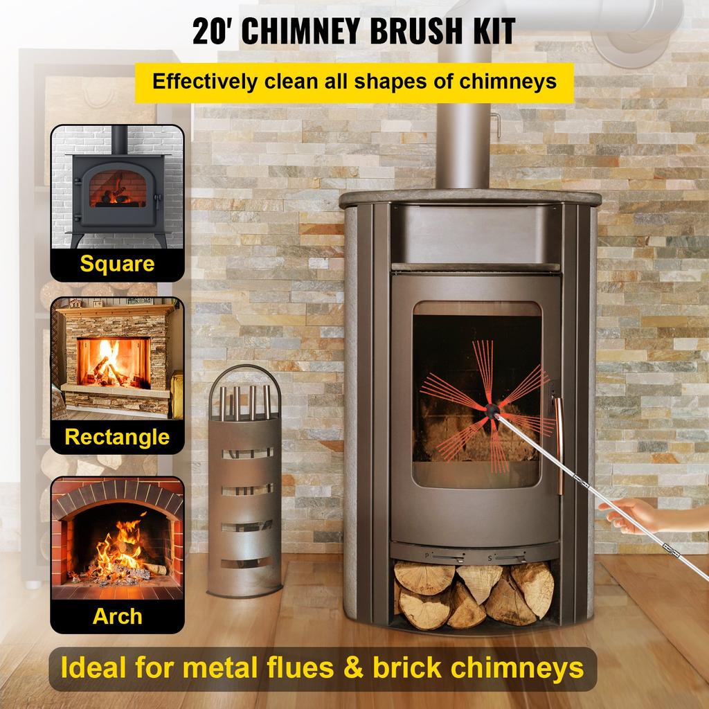 VEVOR Flexible Chimney Sweep Rods, 6 M Chimney Cleaning Kit