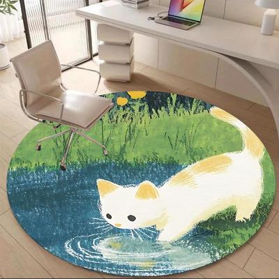 1PC Cat Pond Office Round Area Rug, Mat Suitable ForOffice, Under Office Chairs Bedroom Living Room Home Decor, Room Deco