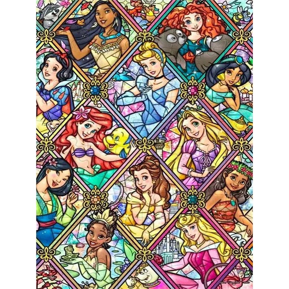 

Disney Cartoon Diamond Painting Disney Princess Group Portrait Stained Window Illustration 5D DIY Art Cross Stitch Kit, Mosaic EmbroideryHomeDecorGift Round 20x30cm