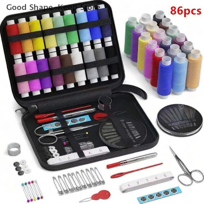 Sewing Kit with Threads, Needles, Scissors, Tape Measure, Buttons, Storage Bag, Portable Travel Sewing Box Tools, 86 Pcs, 172Pcs