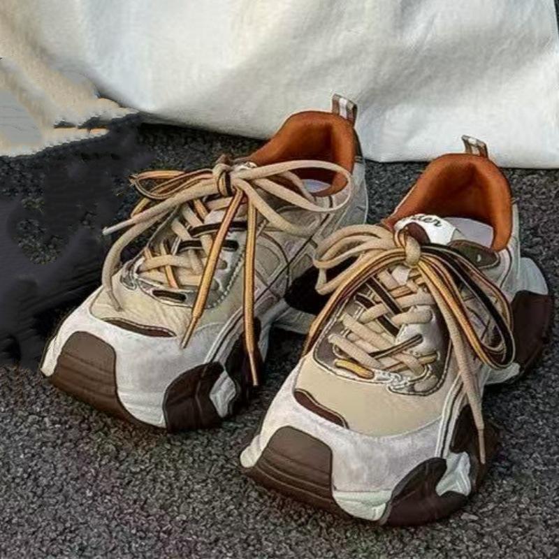 

Leather retro dad shoes women s platform heightening breathable casual sports shoes spring new feet small women s shoes 35 оранжевый