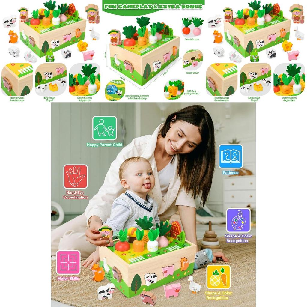 Childrens Animal Paradise Wooden Puzzle Box With Carrot Pull Game For Early Education