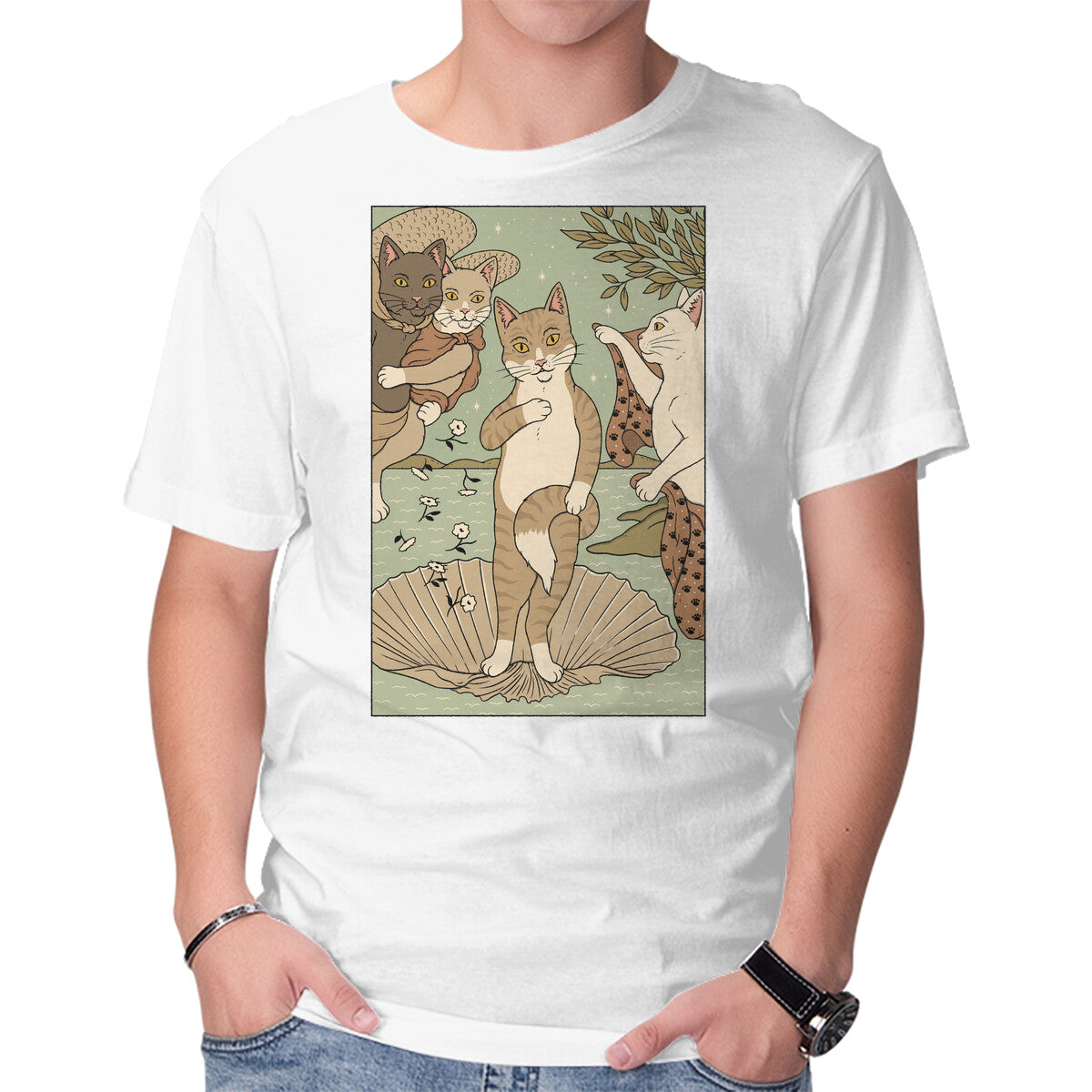 Unisex Crew Neck T-Shirt Venus Cat Graphic Short Sleeve Casual Tee S