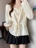 Autumn Collection Plus Size Ruffled Round Neck Long Sleeve French Tie-Up T-Shirt - Slimming Design 2026