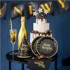 Hats with a golden inscription Happy New Year 6 pcs