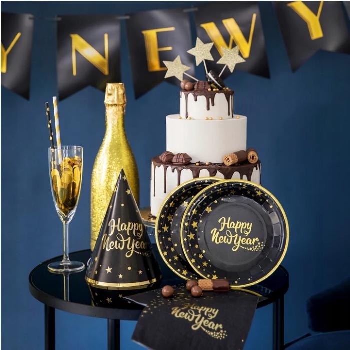 Hats with a golden inscription Happy New Year 6 pcs