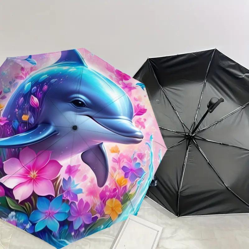 1pc Dolphin Floral Fantasy Umbrella with Plastic Handle,Suitable for All Seasons Home Travel Outdoor UmbrellaDD347