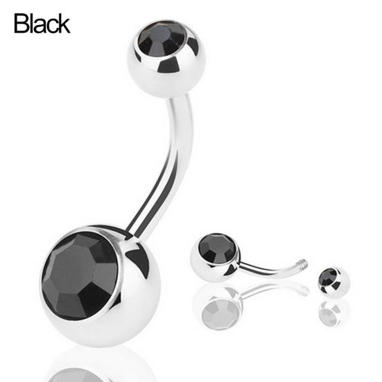 Stainless Steel Navel Ring Rhinestone Belly Button Ring Bar Piercing Jewelry