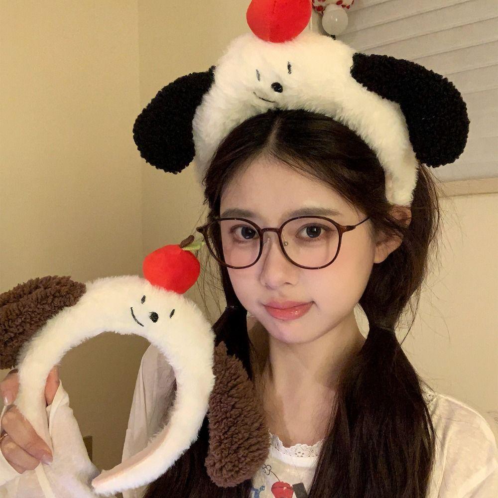 Puppy Ear Cartoon Headband Dog Face Wash Headband Sweet Fluffy Plush Headband  Daily