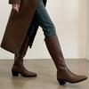 Bottes hautes en cuir à bout carré, semelle souple, fermeture éclair arrière, antidérapantes, résistantes à l'usure, à talon bloc pour femmes