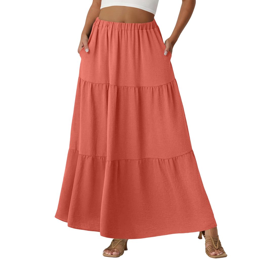 Damen Casual High Waist Kordelzug A-Linien Rock Farbiger Rock Mit Taschen