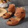 Women's Western Style Cutout Sandals, Chunky Heel Dressy Evening Shoes, Breathable Open-Toe Heels Wide Width Available