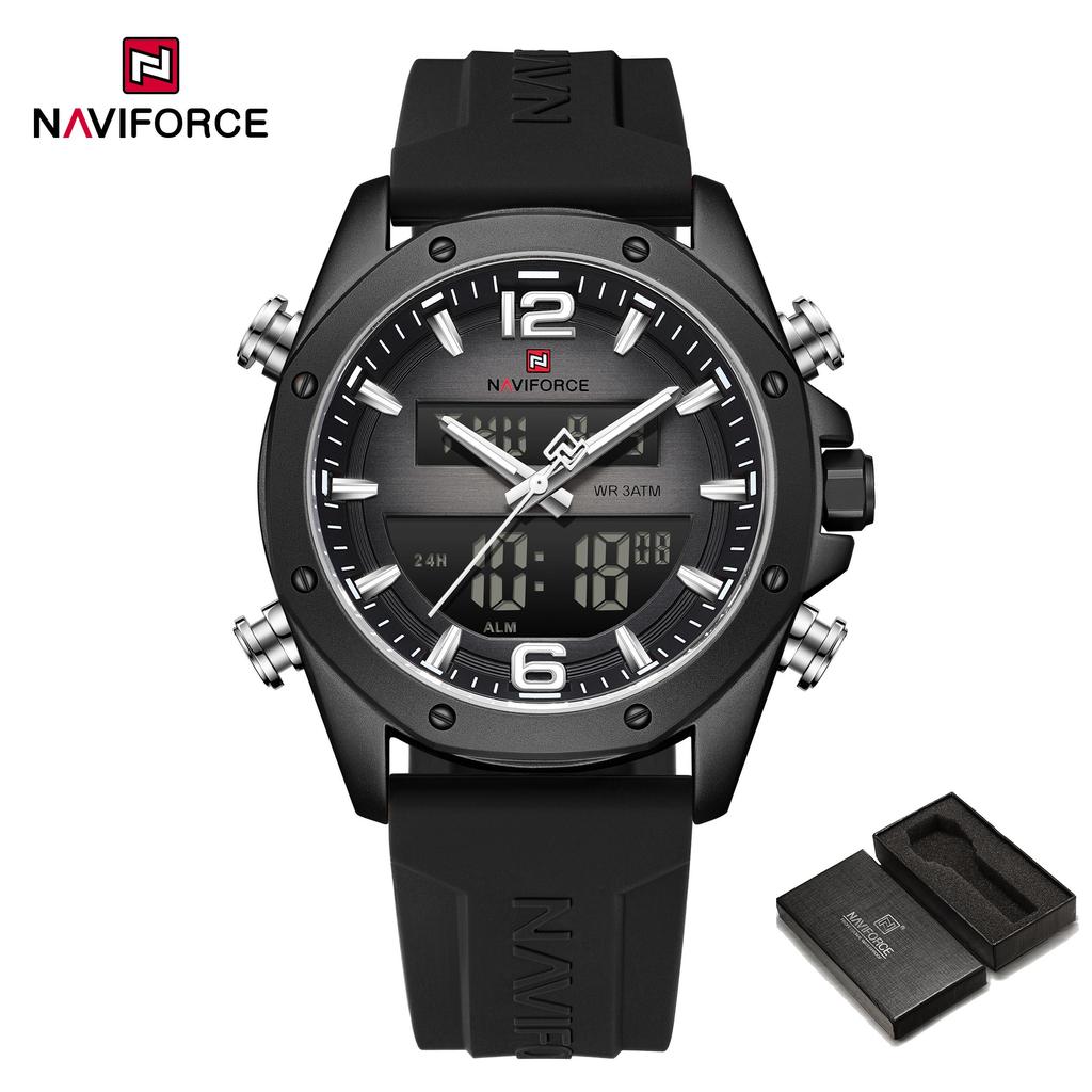 Naviforce Ceas Original Dual Time pentru Bărbați Ceas Digital LCD Ceas Quartz Dată Calendar Curea Silicon Impermeabil NF9264