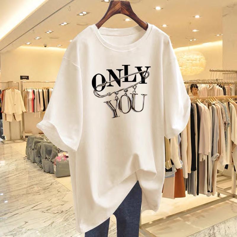 

Женская футболка из хлопка свободного кроя с принтом букв - Белая, летний топ с коротким рукавом XXXL