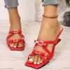 Foreign Style Red Bow Banquet Slippers Summer New Wedge Comfortable High Heel Open Toe Half Drag Girl