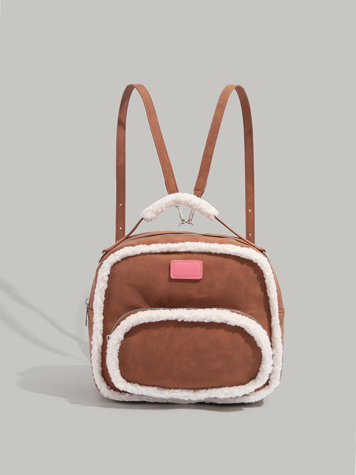 

Birthday gift backpack bag for women 2025 new autumn and winter cute furry little backpack commuting out oblique span bag коричневий