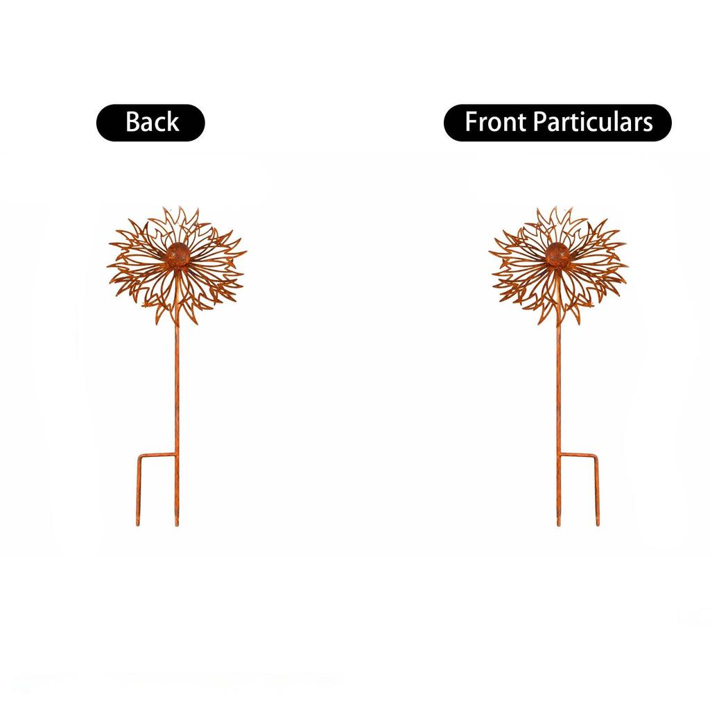 Metal Garden Stake Decorative Outdoor Lawn Yard Plant Holder with 3D Flower Design Rust Finish Suitable for Patio Balcony and Home Decoration