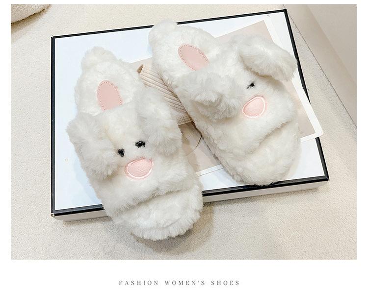 

Ding Ding Meow same style~ Cute ear-moving fluffy slippers for women s 2025 new autumn and winter wear plush thick bottom one-word drag 40 белый