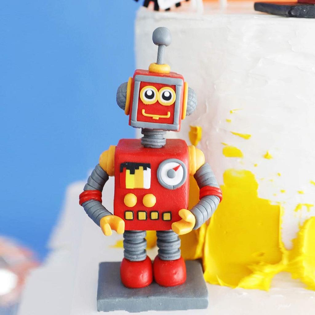Robot Cake Toppers for Boys Robot Cake Cupcake Decorations Robot Themed Party Decorations Robot Figurine for Birthday Party